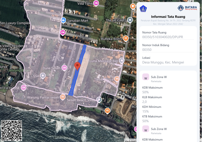 BATARA zoning document — Pink Zone Pariwisata confirmation