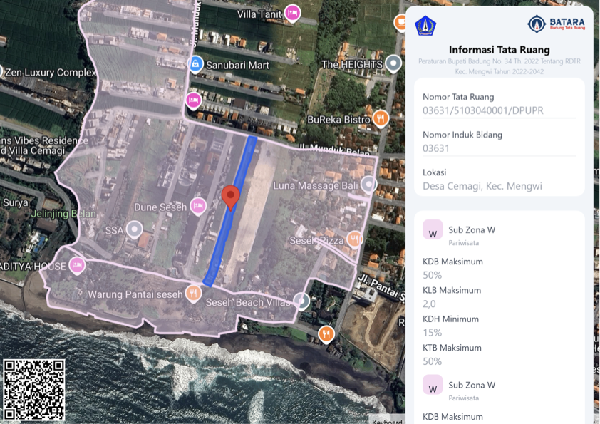 BATARA zoning document — Sub Zona W Pariwisata