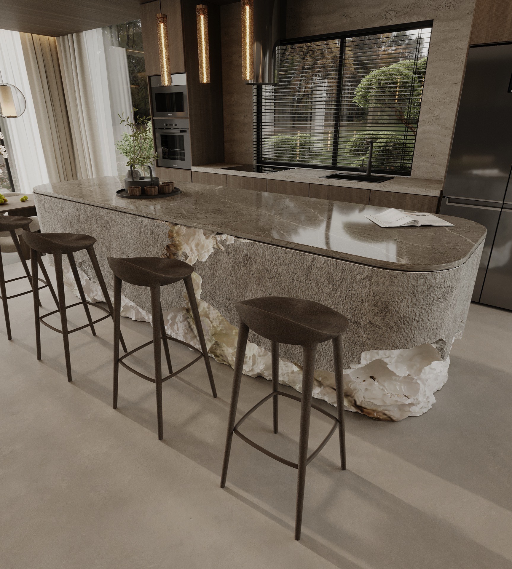 Kitchen island detail — beachfront villa Bali