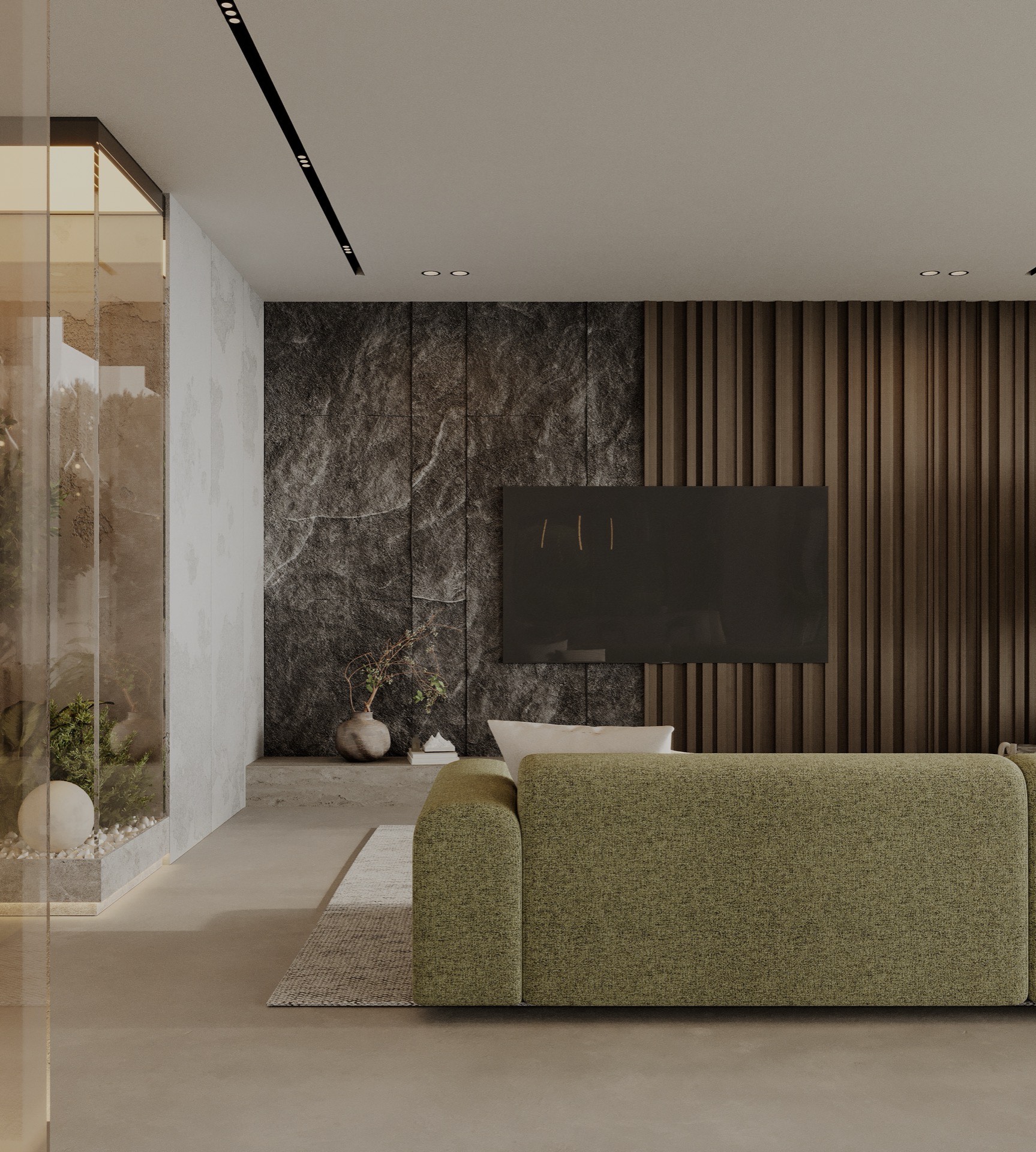 Living room and kitchen in luxury beachfront villa Bali — Casa Palmera Seseh