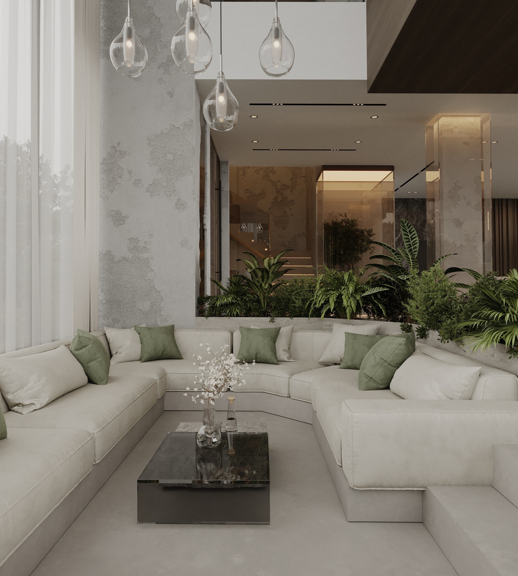 White sofa living area in beachfront villa Seseh Bali