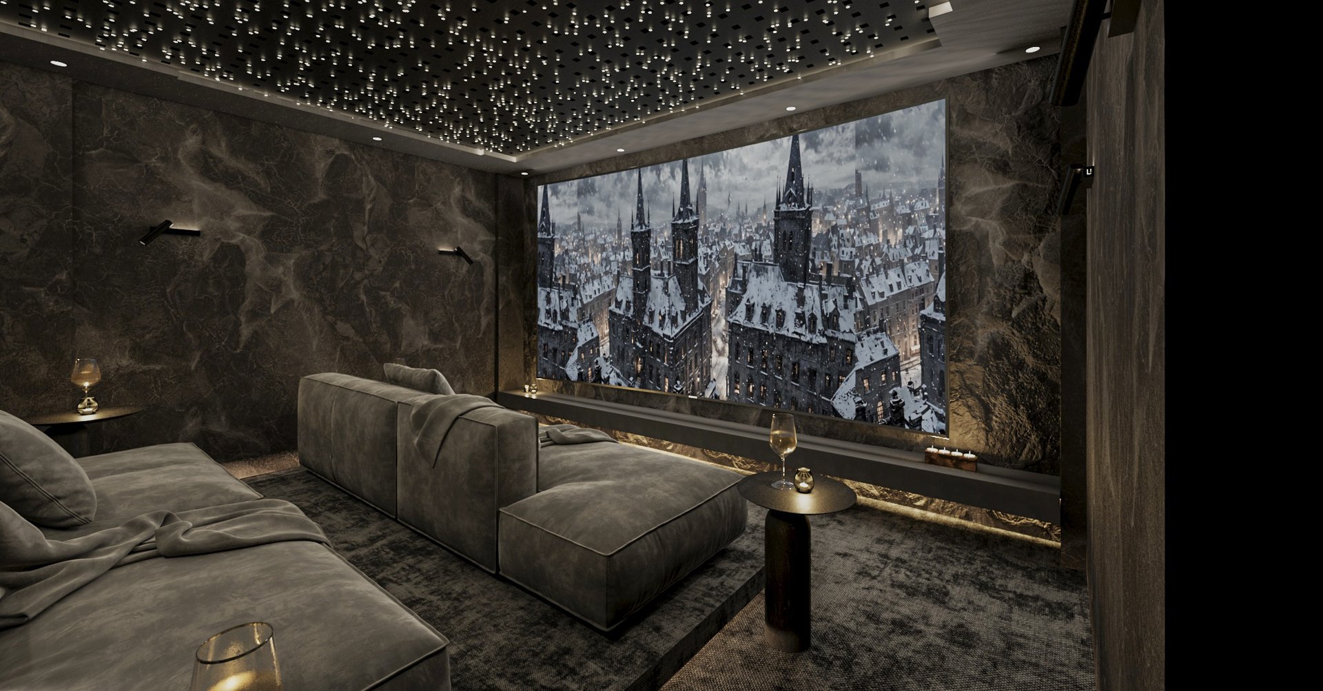 Underground private cinema with starlight ceiling — luxury beachfront villa Bali