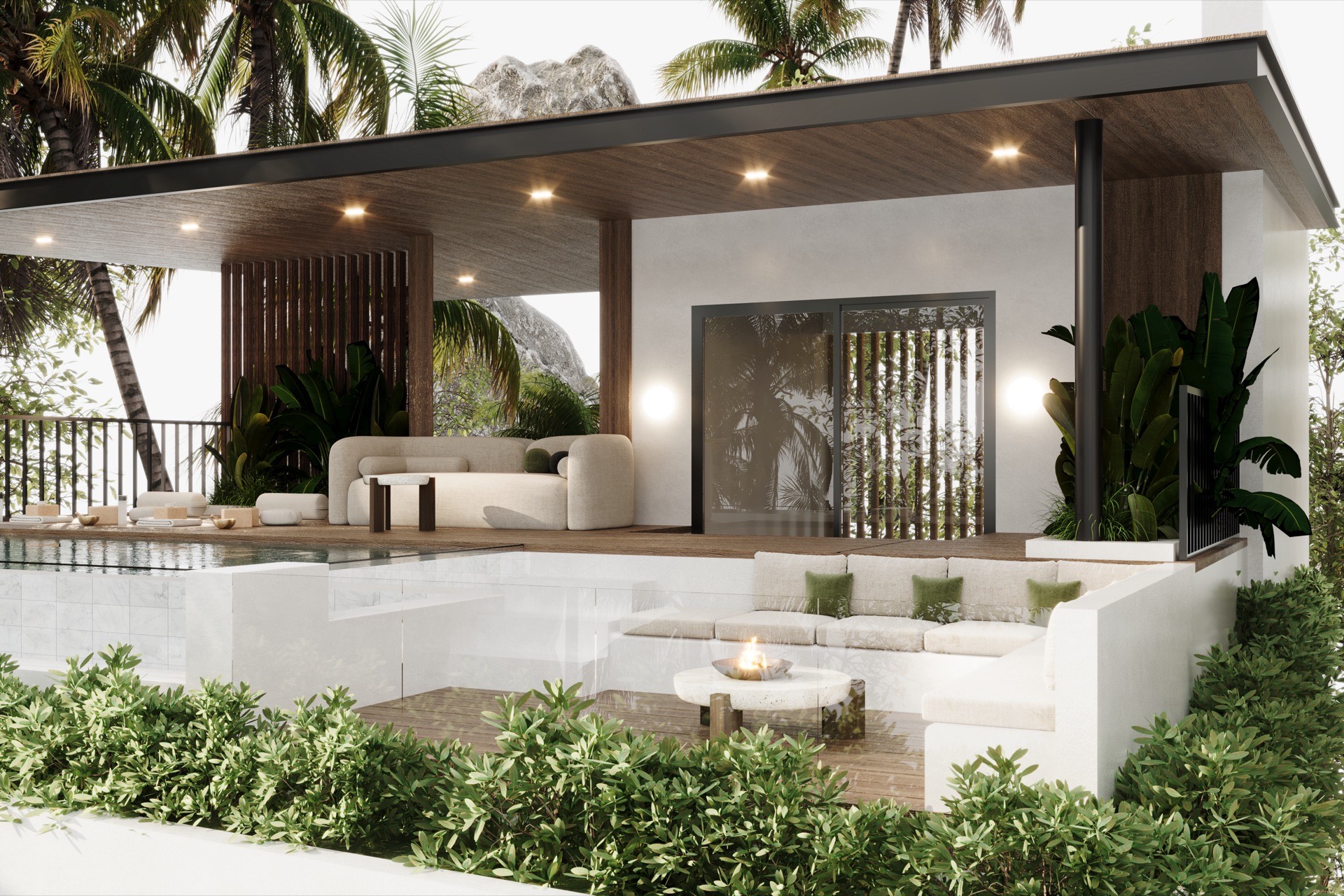 Rooftop ocean view lounge at beachfront villa Casa Palmera Bali